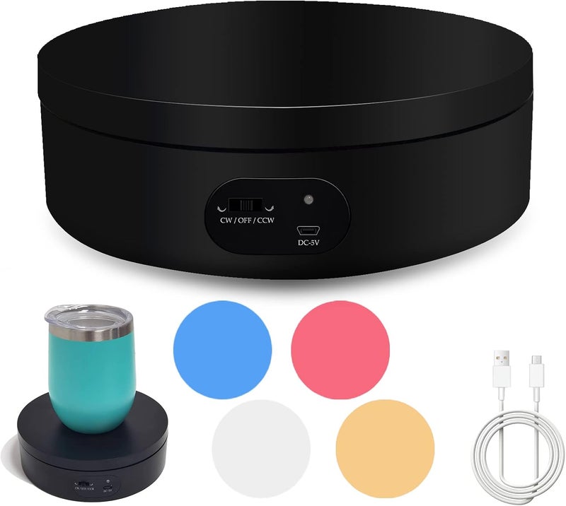 YVV Motorized Rotating Display Stand, Cup Display Turner Stand, Electric Rotating Base for Glitter Tumblers, 360 Automatic Mute Rotating Turntable with 4 Colors Backgrounds for Epoxy Cup Display - Image 1